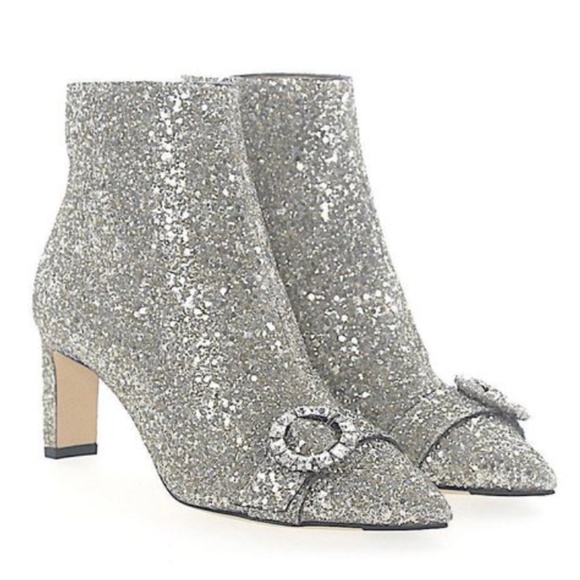Jimmy Choo Shoes - Jimmy Choo Hanover Chai Glitter crystal buckle Booties 36.5